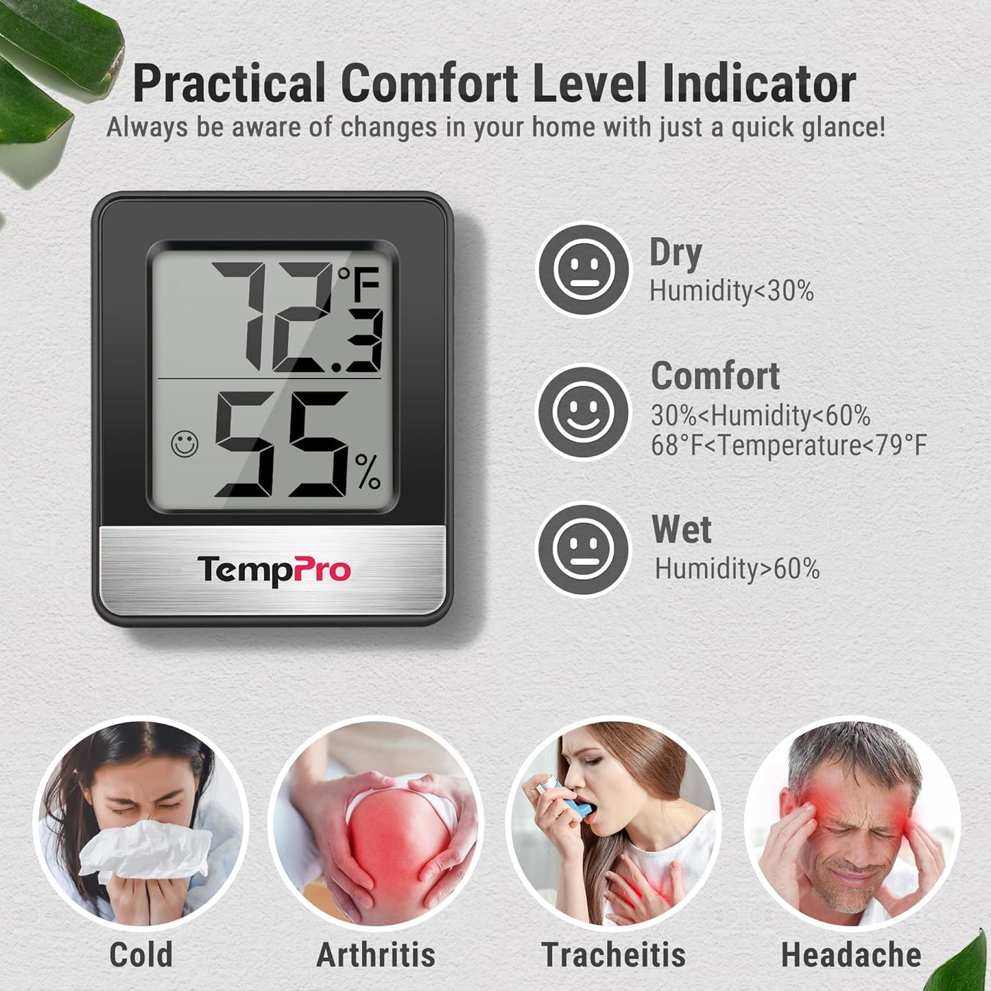 TempPro TP49 Digital Hygrometer - Accurate Indoor Thermometer & Humidity Monitor | Compact Design