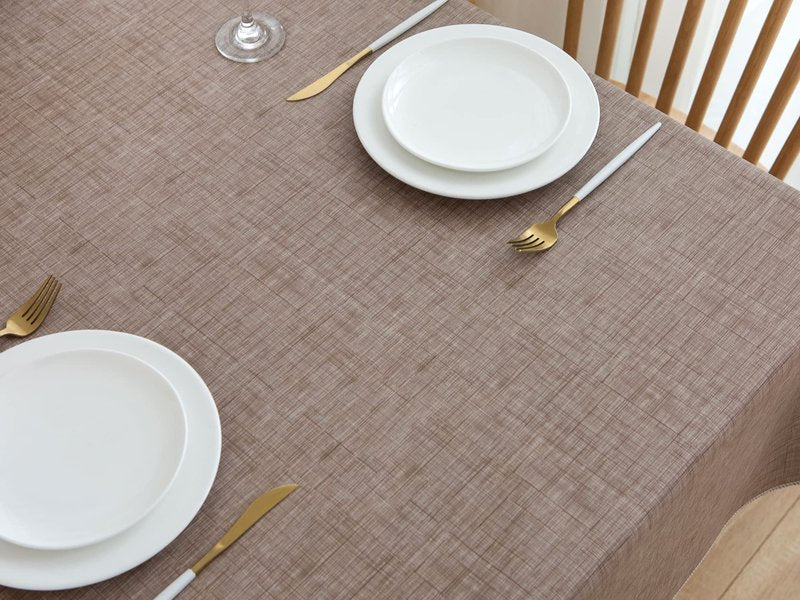 Pioggia Vinyl Tablecloth with Flannel Backing Rectangle Waterproof Oil-Proof Plastic Table Cloth Wipeable PVC Table Cover for Indoor and Outdoor (Linen, 60 x 102 Inch)