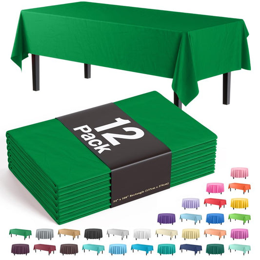 Exquisite 12-Pack Premium Plastic Tablecloth Pack of 12 Premium Plastic Tablecloth 54 Inch x 108 Inch Rectangle Table Cover - Emerald Green