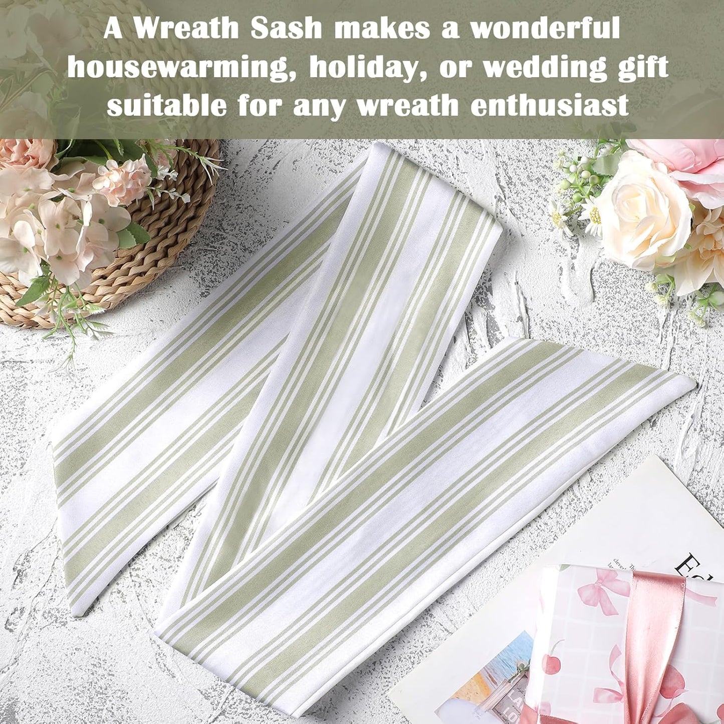 Boho Stripe Wreath Sash by [Brand Name] - 2 Pcs 60 Inch Blank Scarf for Rustic Home Decor | Perfect for Embroidery