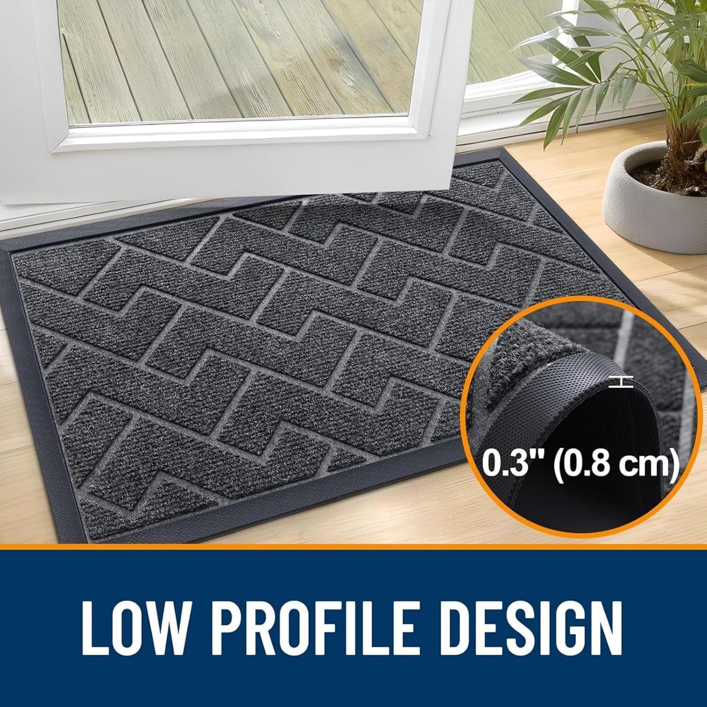 OLANLY Indoor Outdoor Front Door Mat - Waterproof All-Season Herringbone Design | Easy Clean, Low Profile (Grey, 71x47)