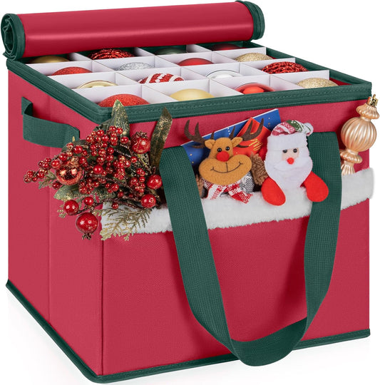 Regine Switzerland Christmas Ornament Storage Box - Adjustable Dividers for 64 Ornaments | Zippered Top, 3 Inch