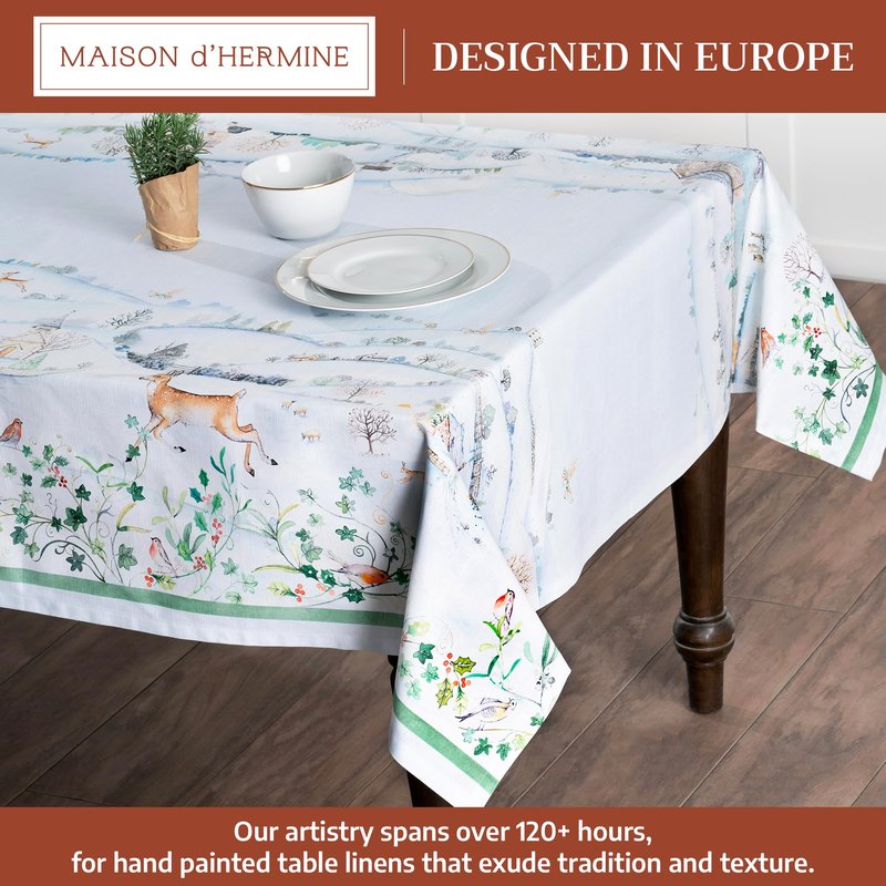 Maison d' Hermine Table Cloth Square Table 100% Cotton 54 x 54 Inches Fall Tablecloth Reusable Everyday Use for Thanksgiving Christmas Decorations Dining Farmhouse Party (Snowy World)