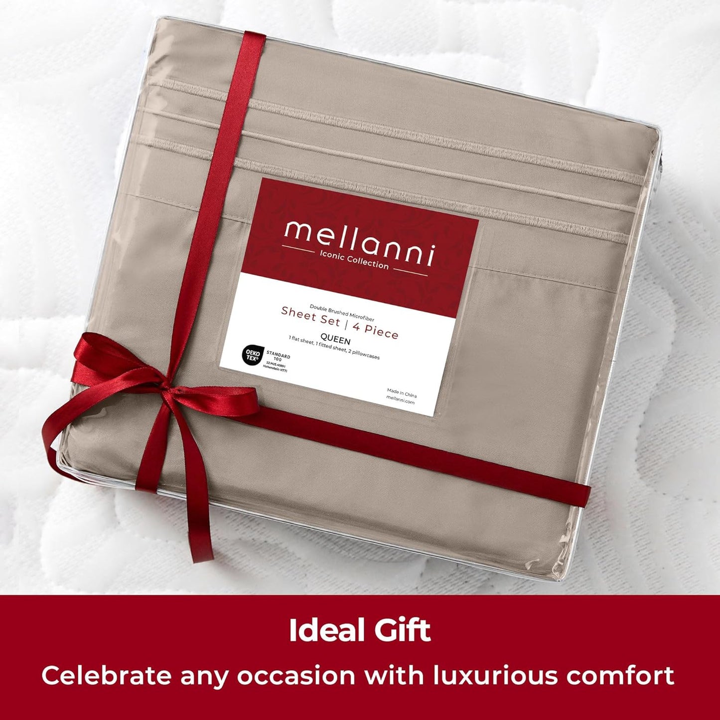 Mellanni Extra Deep California King Sheets - Ultra Soft, Cooling Bedding - 4 PC Hotel Luxury Set | Tan, Wrinkle & Fade Resistant