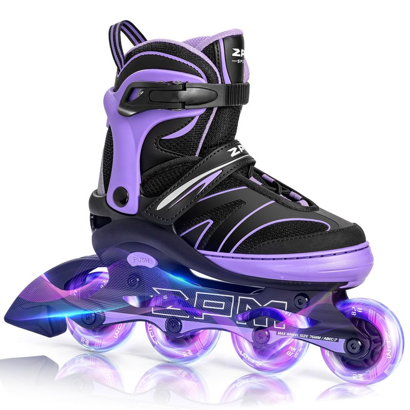 2PM SPORTS Kids Adjustable Inline Skates Ages 4-12, Youth Inlie Skates for Girls Boys 5-8 8-12 with Full Light Up Wheels, Beginner Women Men Adult Skates - Purple Medium