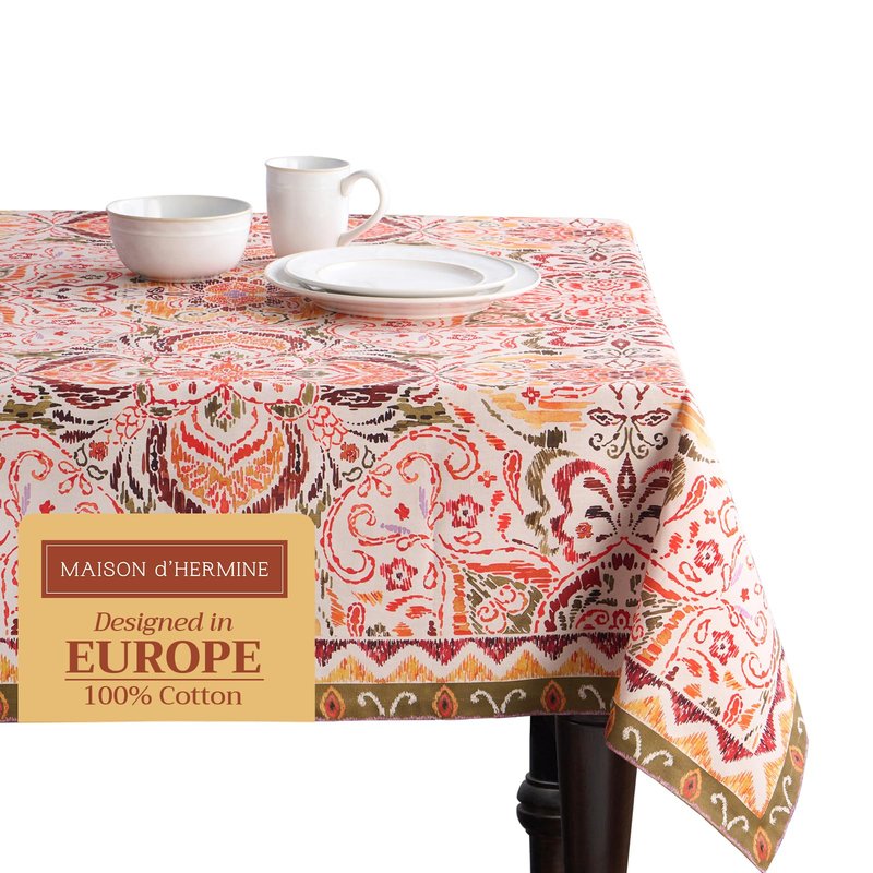 Maison d' Hermine Table Cloth Square Table 100% Cotton 54 x 54 Inches Fall Tablecloth Reusable Everyday Use for Thanksgiving Christmas Decorations Dining Farmhouse Party (Damask)