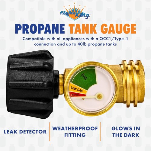 Flame King Propane Tank Gauge - Color-Coded Leak Detector & Pressure Meter | Universal for BBQ, RV, Heater