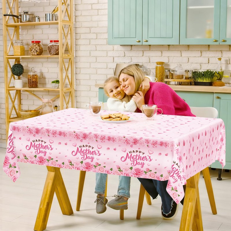 QZYL 3 Pack Mothers Day Table Cloths, 108" x 54" Mother's Day Decorations, Plastic Pink Disposable Table Decor with Roses Floral Flowers, Waterproof Rectangular Tablecloth for Best Mom Party Supplies