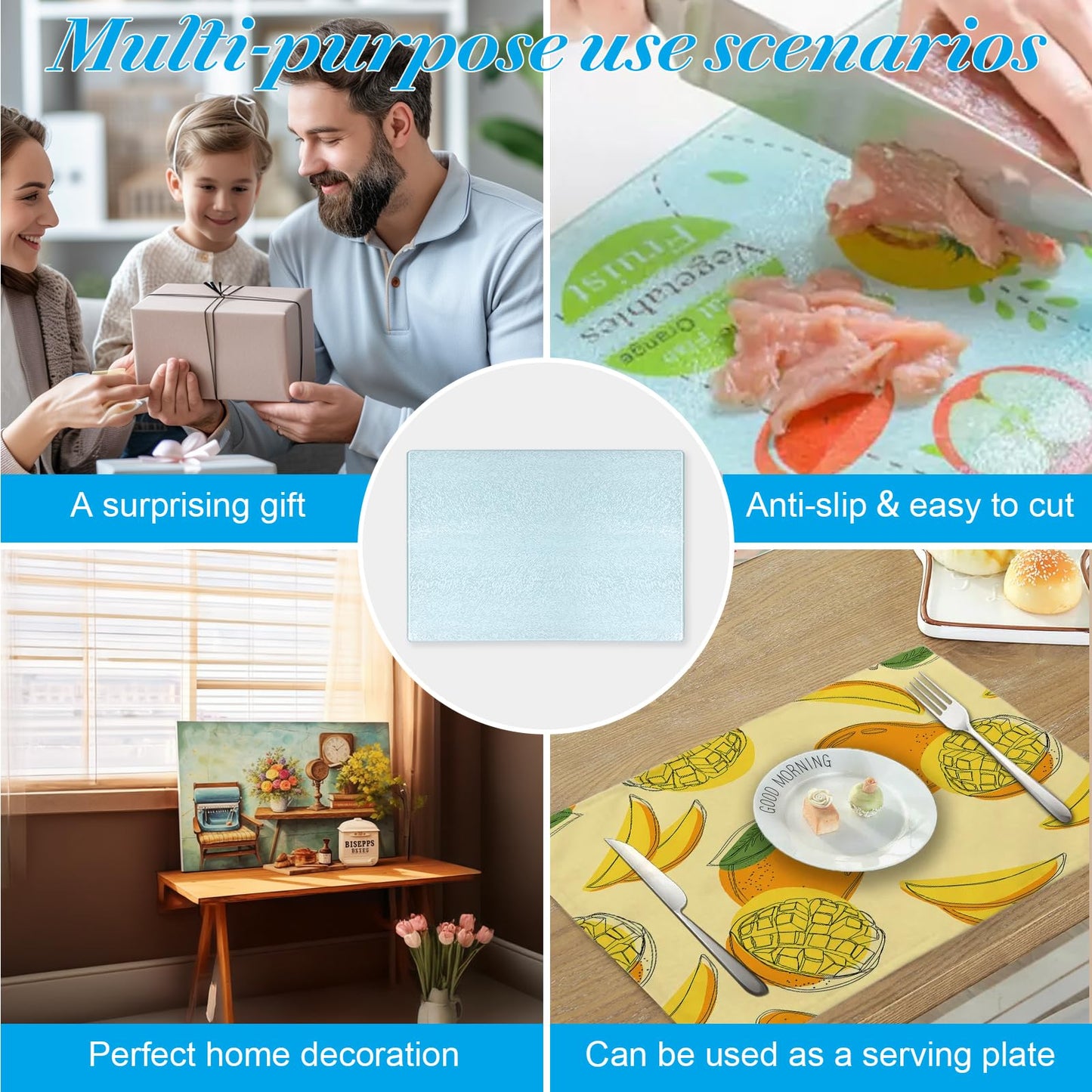 6 Pcs Sublimation Cutting Board Blanks, Textured Tempered Glass Cutting Boards For Kitchen, Anti Slip Chopping Board For Countertop Heat Press Machine Personalized Home Decoration