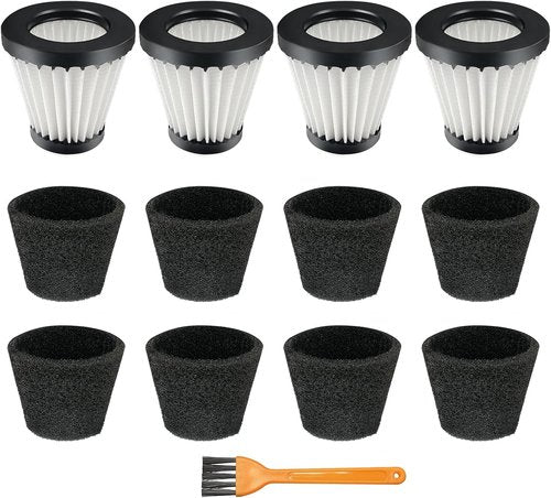 Dirt Devil F117 Vacuum Filters - 4 Pack with 8 Foam Sleeves & 1 Cleaning Brush for Scorpion Model