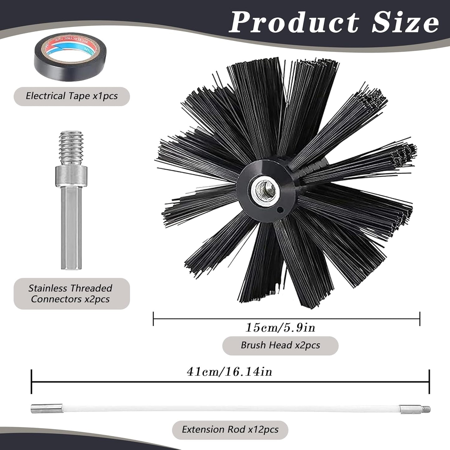 Skiennix Chimney Sweep Kit - 16FT Dryer Vent Cleaner with 12 Flexible Rods & 2 Chimney Brushes