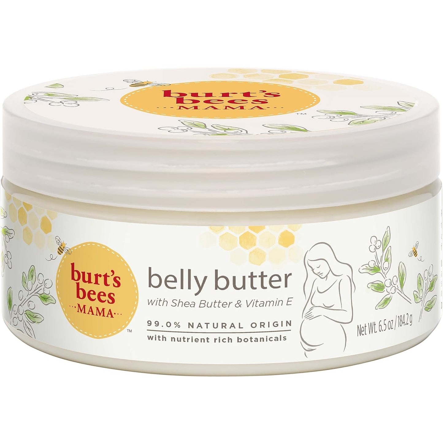 Burt's Bees Mama Belly Butter - Stretch Mark Cream for Pregnancy & Postpartum Care | 6.5 Oz Tub