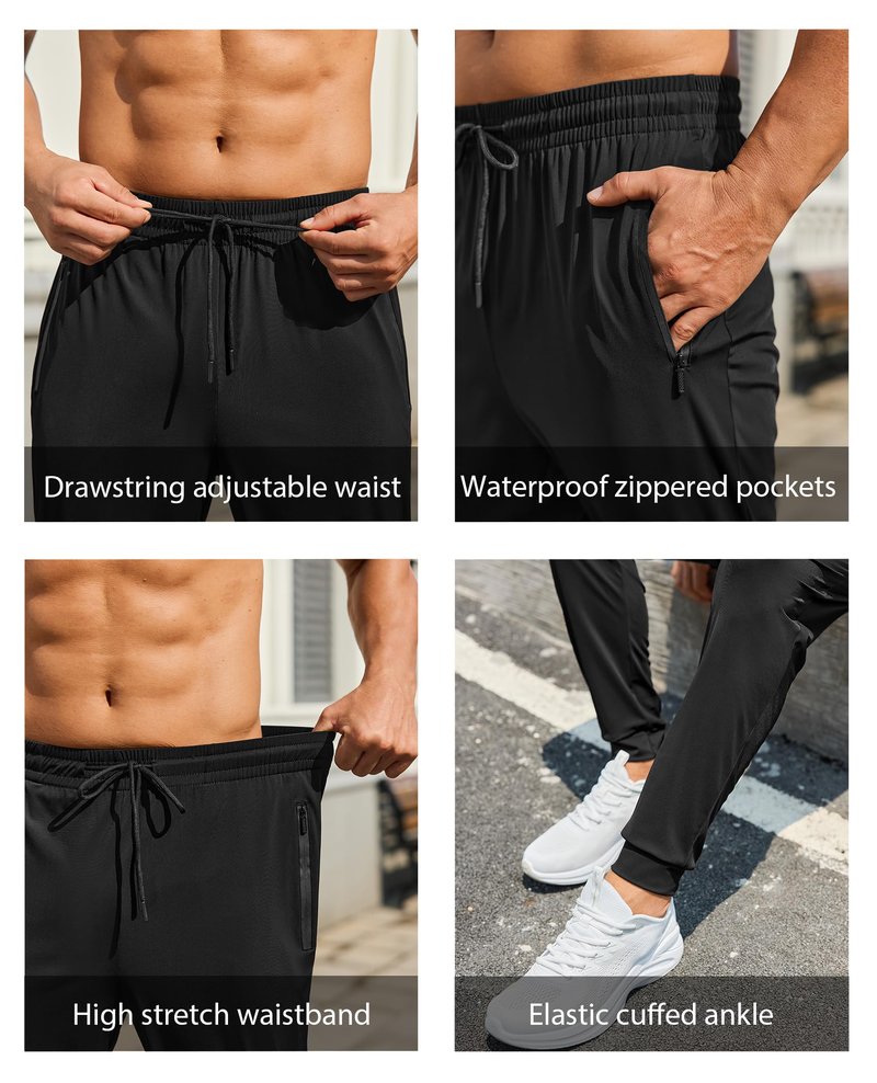 FOGFIRE Mens Sweatpants with Zipper Pockets Lightweight Athletic Joggers for Workout Running Gym Track Casual Wear Black X-Large