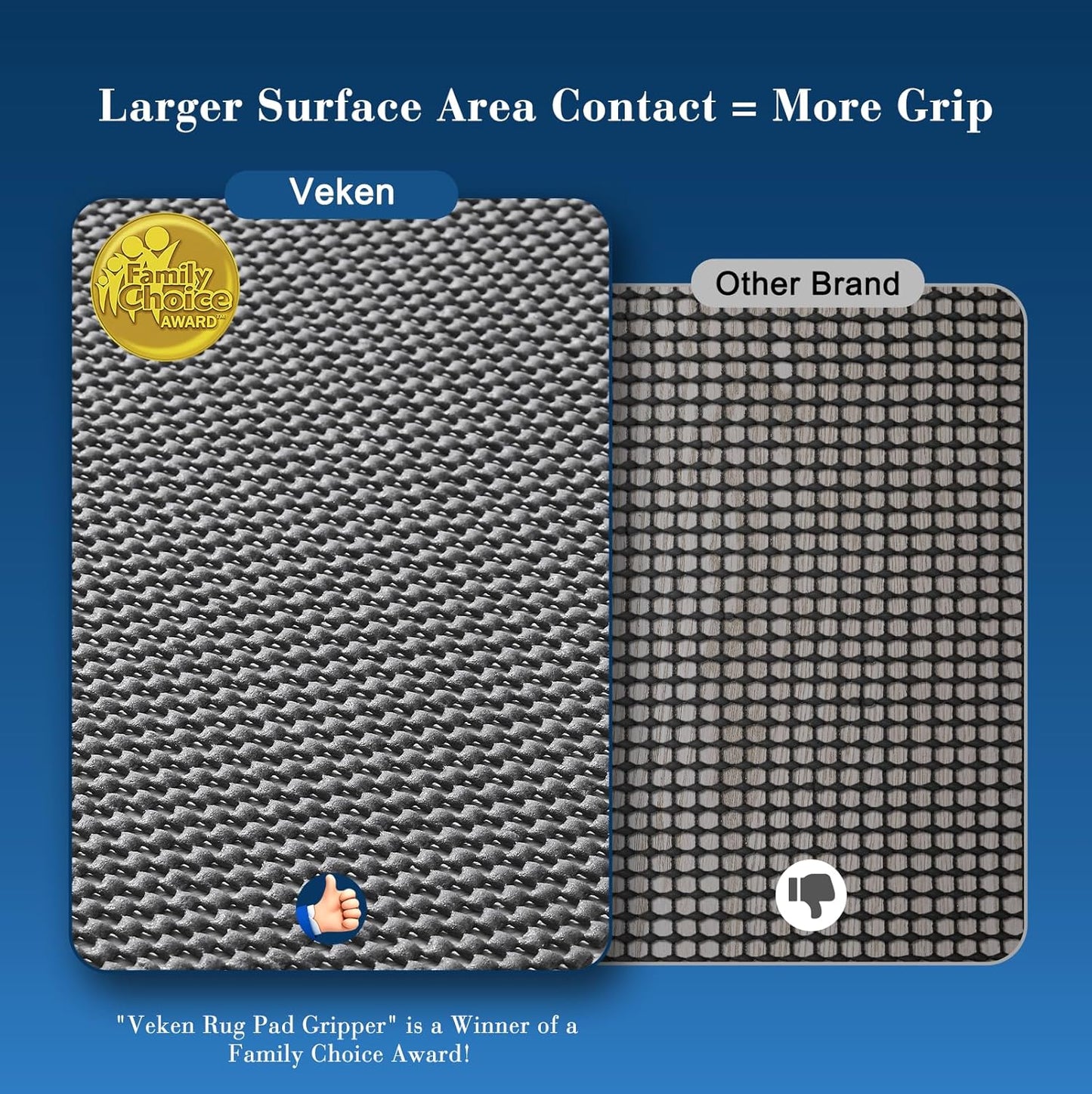 Veken Rug Gripper Pad - Non-Slip 2x4 Ft Area Rug Pad for Hardwood & Tile Floors - Thick Dark Grey Anti-Skid Mat