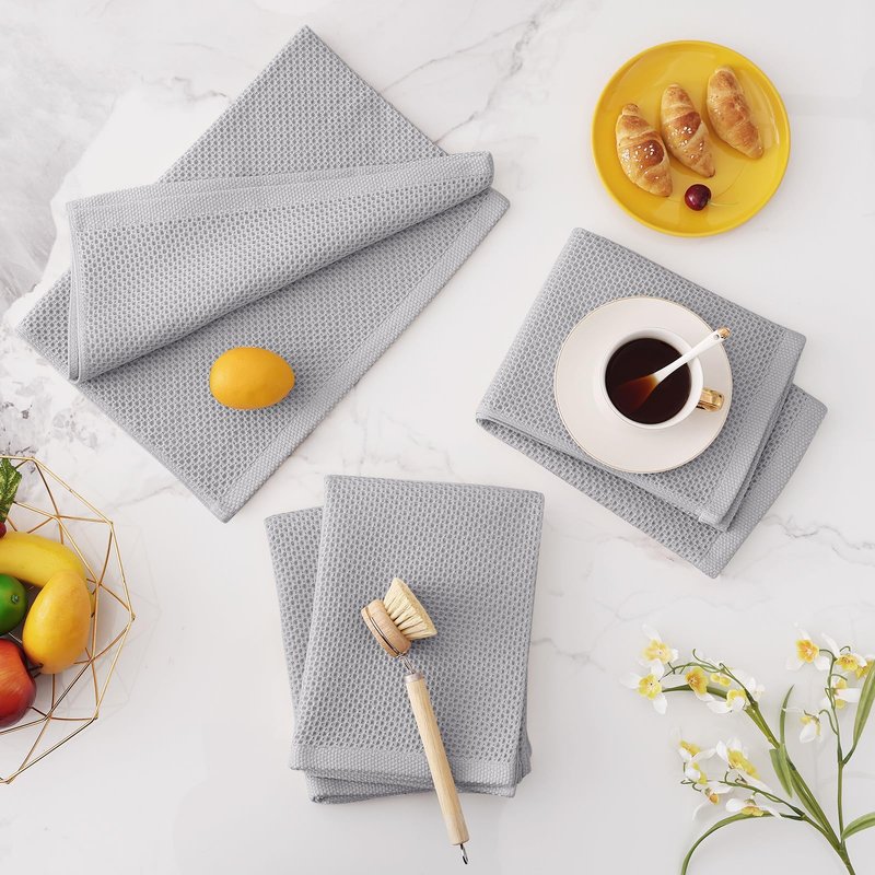 Homaxy 100% Cotton Waffle Weave Kitchen Dish Towels, Ultra Soft Absorbent Quick Drying Cleaning Towel, 20x28 Inches, 4-Pack, Light Gray