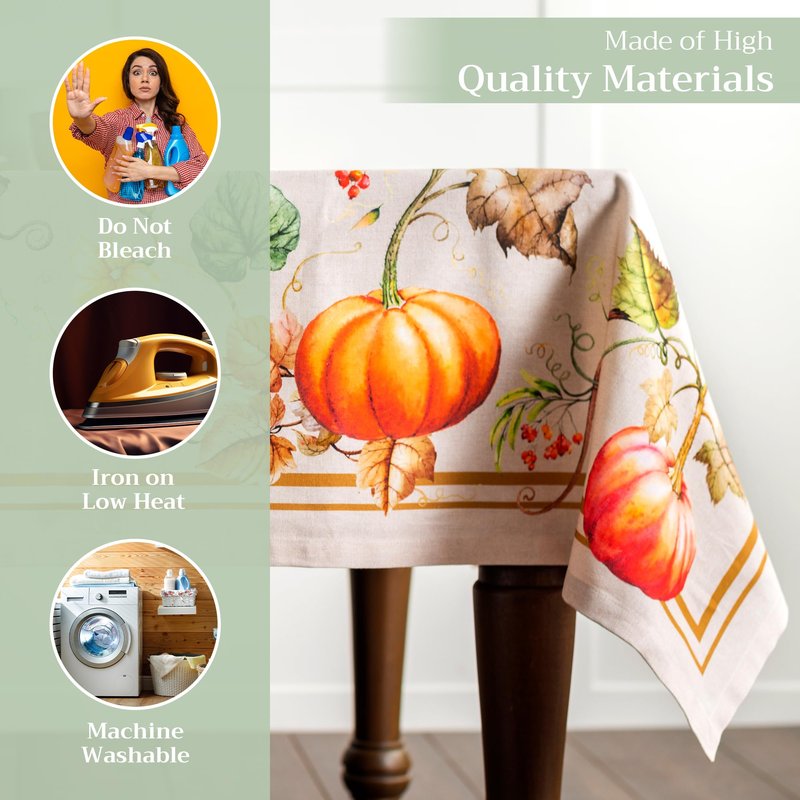 Maison d' Hermine Table Cloth Rectangle Table 100% Cotton 70 x 90 Inches Fall Tablecloth Reusable Everyday Use for Thanksgiving Christmas Decorations Dining Farmhouse Party (Potiron)
