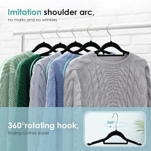 DUDUCOFU Velvet Hangers - Non-Slip Felt Design | 30 Pack Black Space-Saving Slim Hangers with 360° Swivel Hook for Suits, Coats & Dresses
