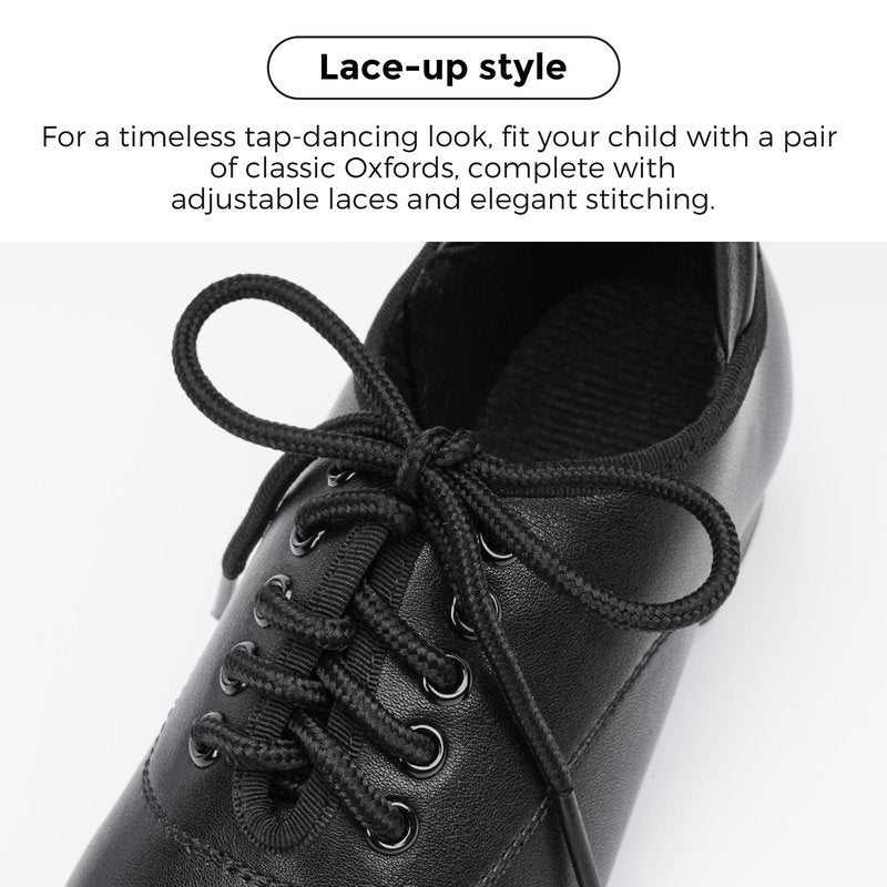 Stelle Tap Shoes for Girls Boys Lace Up PU Leather Dance Shoes for Little Kid/Big Kid(Black,4MB)