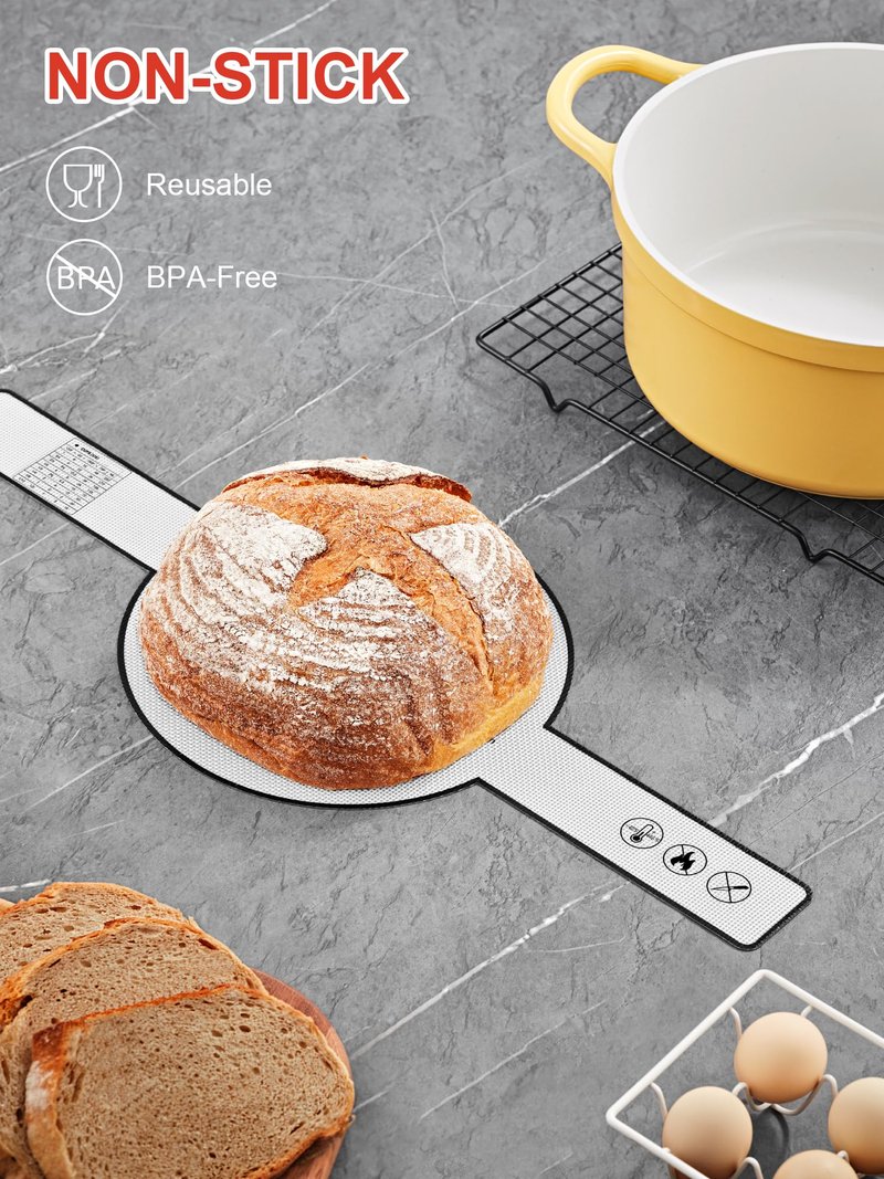 SMARTAKE 2-Pack Silicone Bread Sling for Dutch Oven, Reusable Bread Baking Mats with Long Handles, Include Spatula, Non-Stick Bread Baking Sheet Liners for Transferable Dough Pastry (Red & Black)
