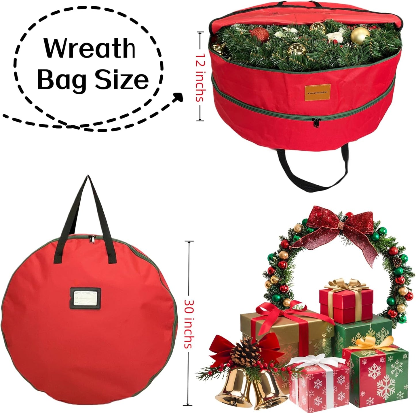 Regine Switzerland Wreath Storage Container - Heavy Duty 600D Oxford Cloth | 30x12 Inch Red Bag for Xmas Holiday Decor