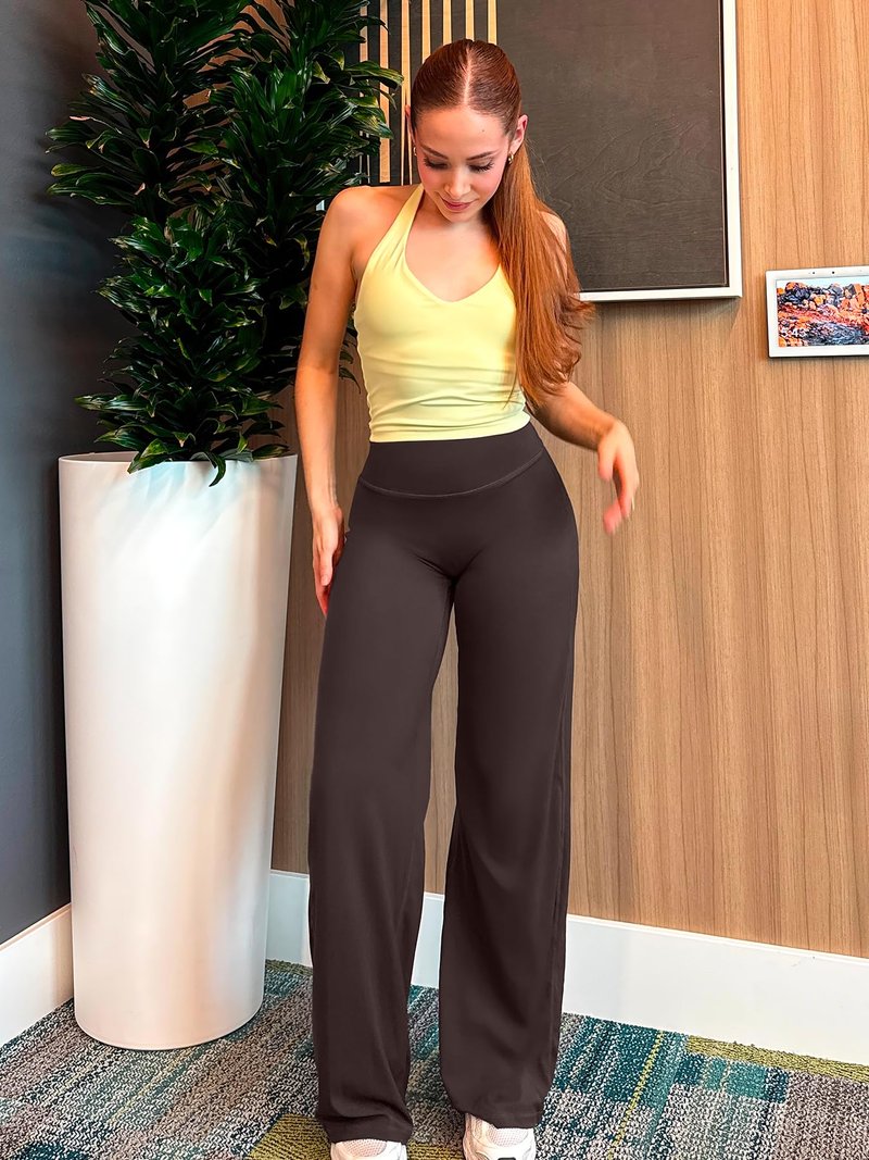 YEOREO Workout Leggings Womens No Front Seam Straight Leggings 31.5" High Waist Buttery Eddiy Gym Yoga Pants Dark Brown M