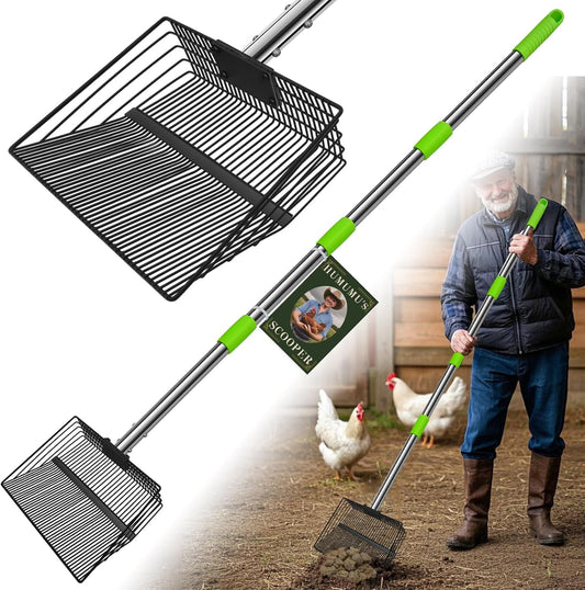 Skiennix Chicken Poop Scooper - 12-Inch Litter Sifting Shovel with Stainless Steel Handle | 4-in-1 Heavy Duty Accessory