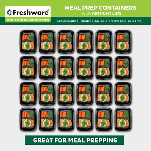 Freshware Meal Prep Containers - 50 Pack | 1 Compartment Food Storage, BPA Free, Stackable, 24 oz