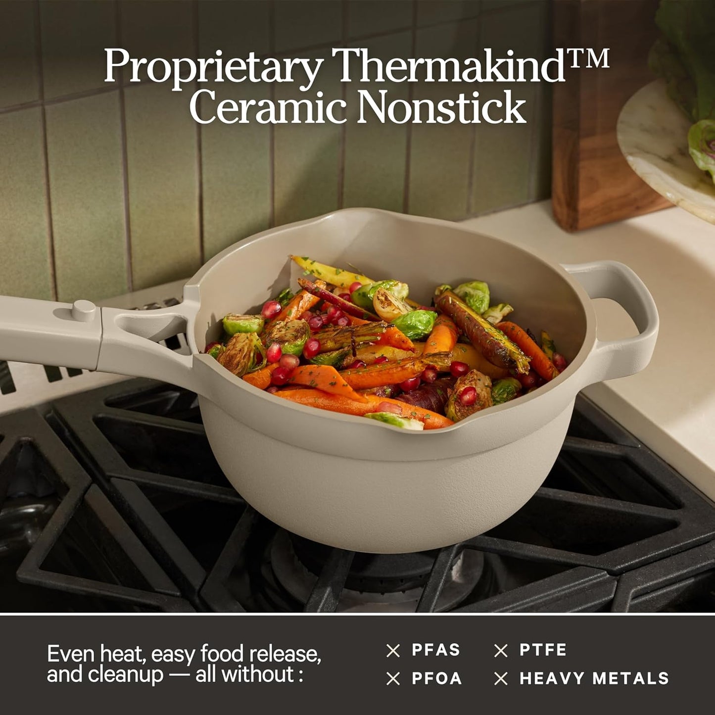 Our Place Mini Perfect Pot - 2.5 Qt Ceramic Cookware with Lid & Spatula | PFAS-Free Nonstick, Induction & Oven-Safe Up to 450°F