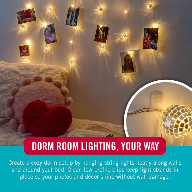 Velcro Brand Indoor Light Clips for Hanging Fairy Lights and Twinkle Lights, Adhesive Transparent Wall Clips that Blend into Your Décor, Damage‑Free and Removable, Small 48 Pack