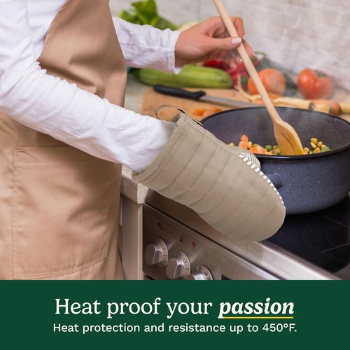 Cuisinart Mini Oven Mitts – 5.5” x 8” Heat-Resistant Kitchen Mitts for Oven with Non-Slip Printed Silicone, Cotton Filling, and Faux Leather Loop – Durable Oven Mitt Set for Cooking & Baking