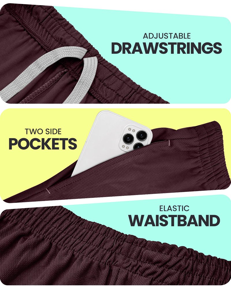 NY Threads Men's Athletic Shorts Quick Dry Loose-Fit Lightweight Running Workout Gym Shorts with Pockets, XX-Large, Burgundy