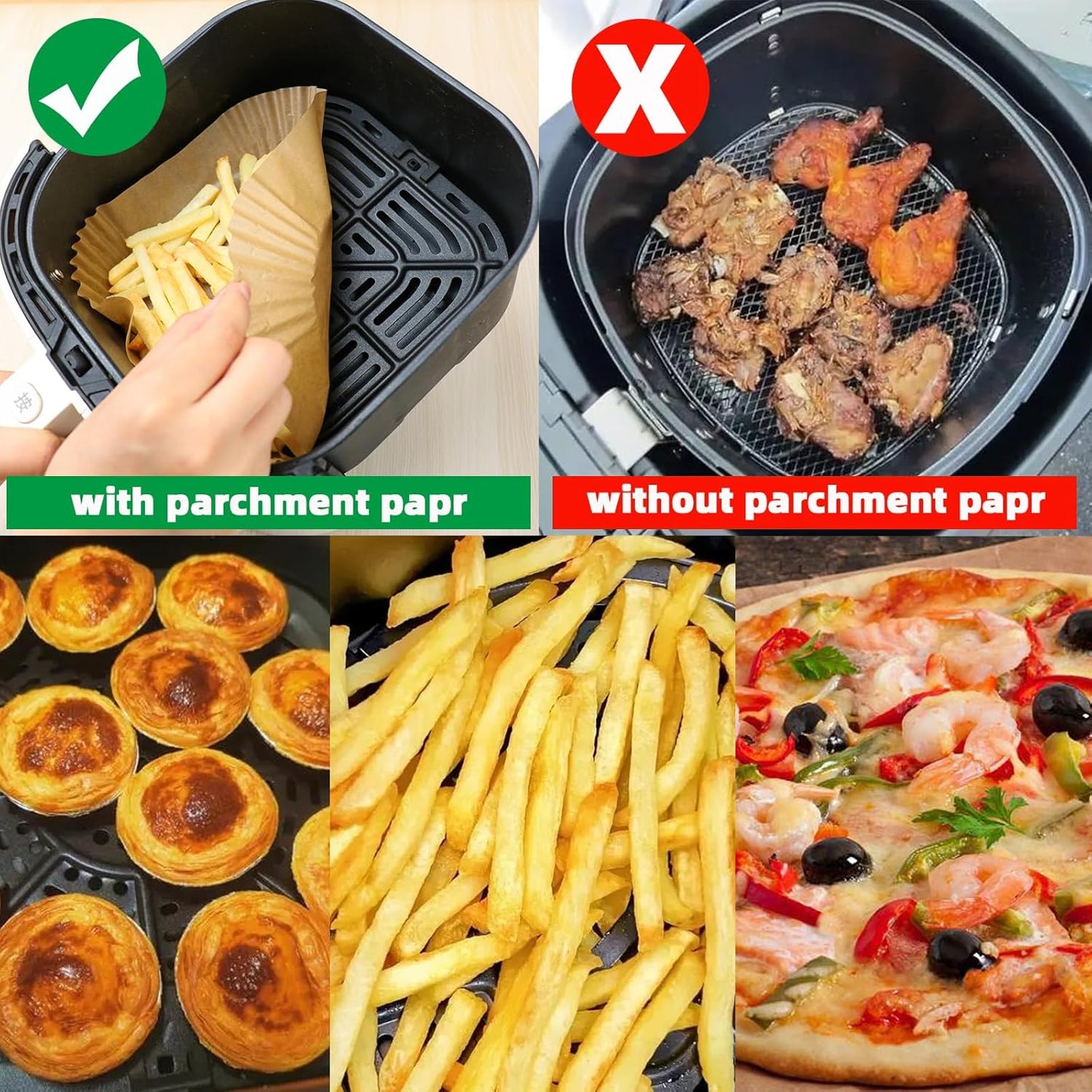 Victoyaw Disposable Air Fryer Liners - 200PCS Non-Stick Parchment Paper for 5-8QT Air Fryers | 9 Inch Square