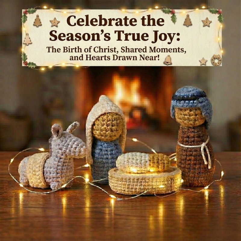 OASSIE Christmas Decorations Nativity Set Indoor, Christian Gifts for Women Men - Handmade Nativity Scene Crochet with Mary, Joseph, Donkey - Farmhouse Home Decor, Birthday Catholic Religious Gifts