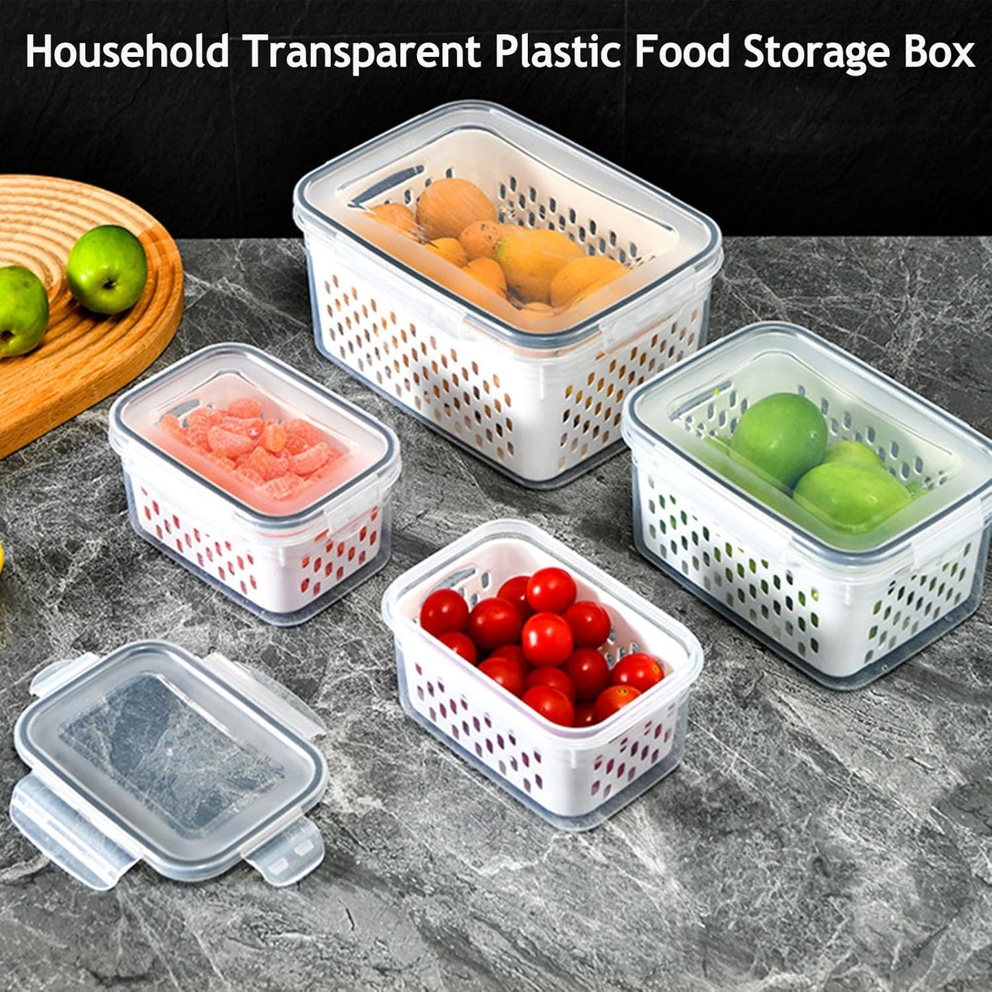 Skiennix Food Storage Containers - 4-in-1 Multipurpose with Removable Colander | Transparent Plastic (Gray, M+L)