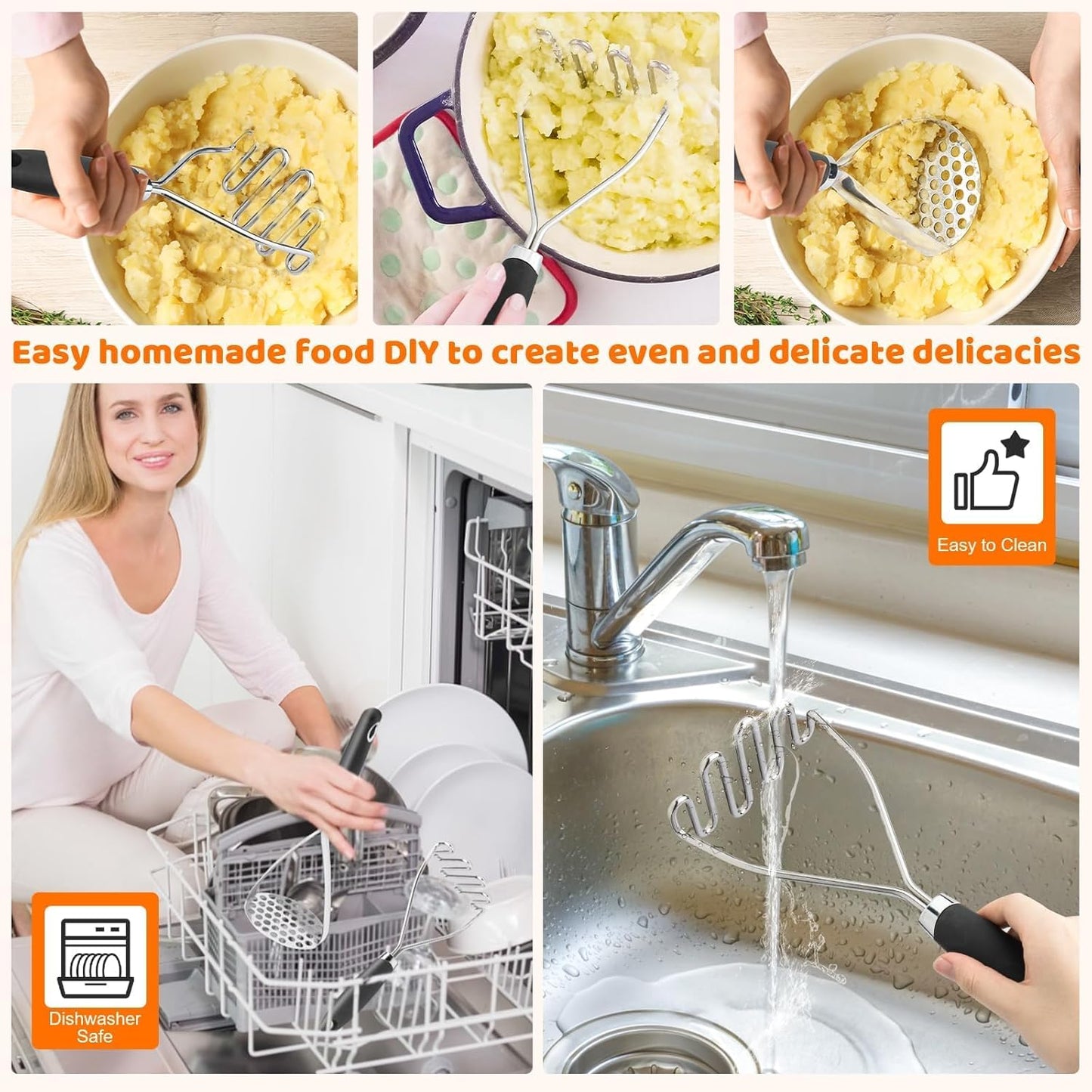 Regine Switzerland Potato Masher Set - 2-Piece 10.25-Inch Stainless Steel Kitchen Tool | Versatile for Vegetables & Fruits