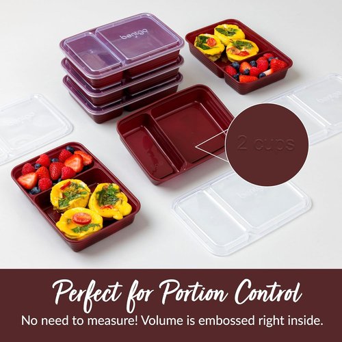 Bentgo Prep - 20-Piece Reusable Meal Prep Containers | Durable, BPA-Free, Microwave & Dishwasher Safe (Burgundy)