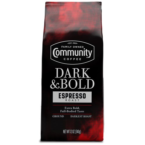 Community Coffee Dark & Bold Espresso Roast - Extra Dark Ground Coffee, 12 Ounce Bag