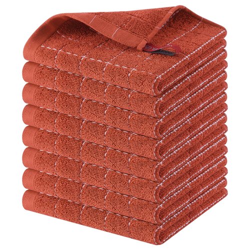 Homaxy 100% Cotton Terry Kitchen Dish Cloths, Ultra Soft and Absorbent Dish Towels for Kitchen, Suitable for Drying and Washing Dishes, 8 Pack, 12 x 12 Inches, Rust