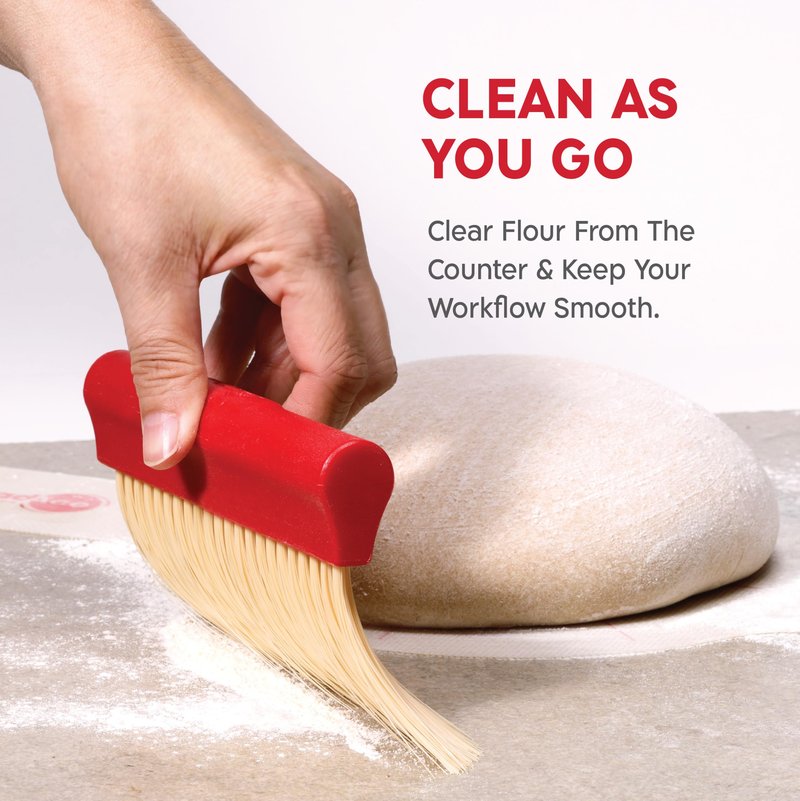 KneadAce Dough Scraper & Baker’s Brush Set. Stainless Steel Bench Scraper & Flour Cleaning Brush. Kitchen Tool for Pastry, Sourdough and Baking Prep Bread Dough Cutter, Gift For Bakers (White/Red)