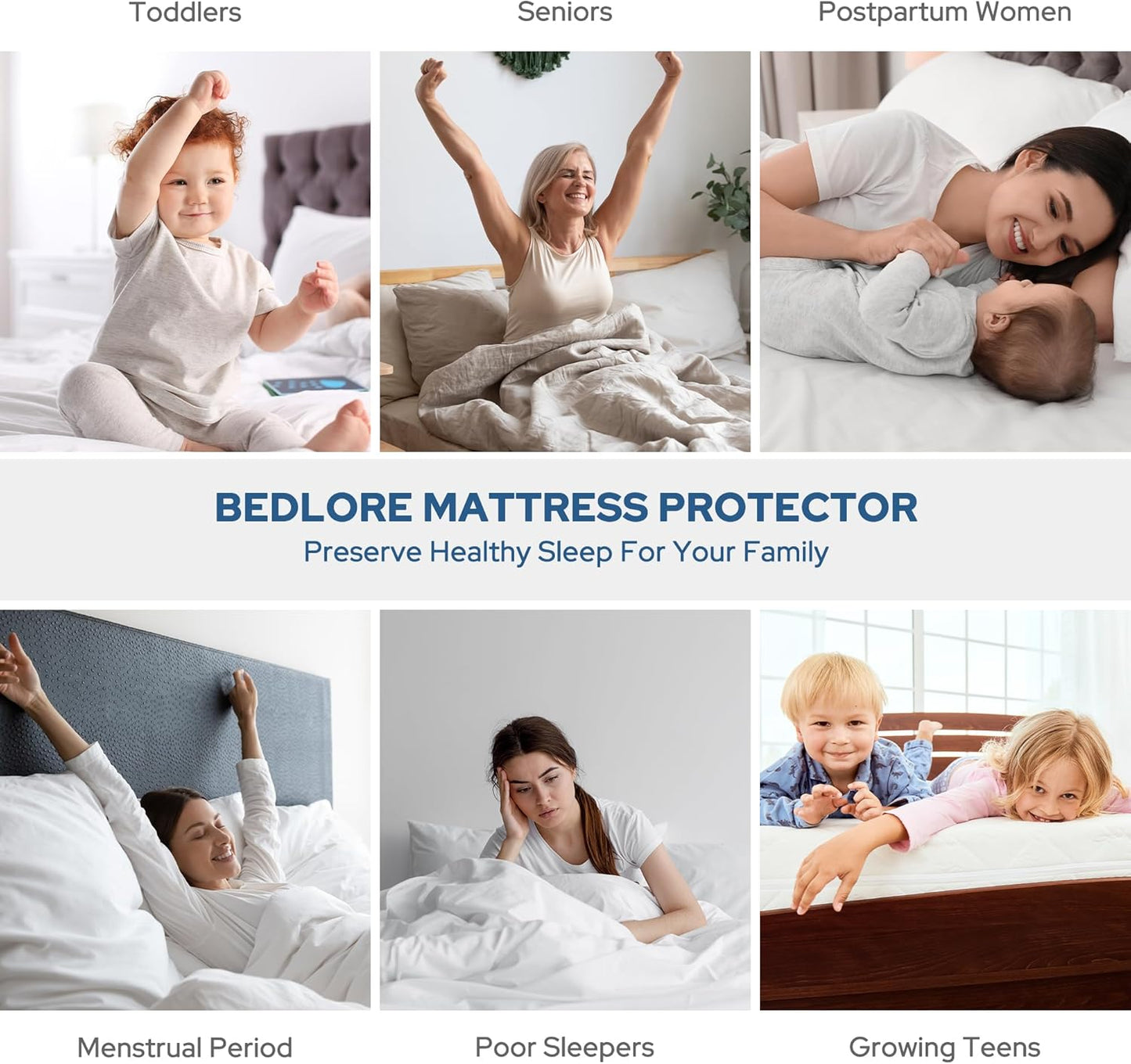 BEDLORE Waterproof Mattress Protector - Soft, Dirt-Proof Full Size Pad for 6"-15" Depth | Black