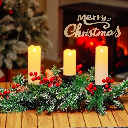 Brightown 20.5” Iron Christmas Candle Holder - Festive Pine Needles, Red Berries & Gold Accents