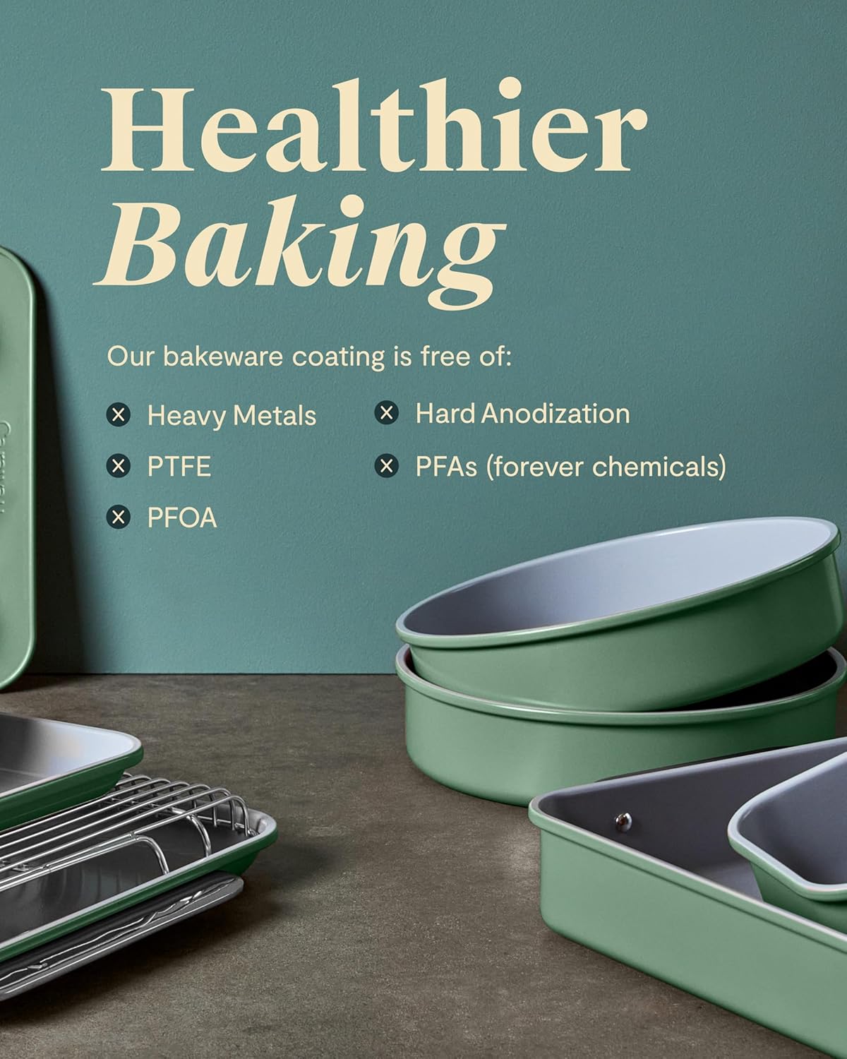 Caraway Nonstick Ceramic Bakeware Set - 11 Pieces with Assorted Pans & Cooling Rack | Non-Toxic, Navy