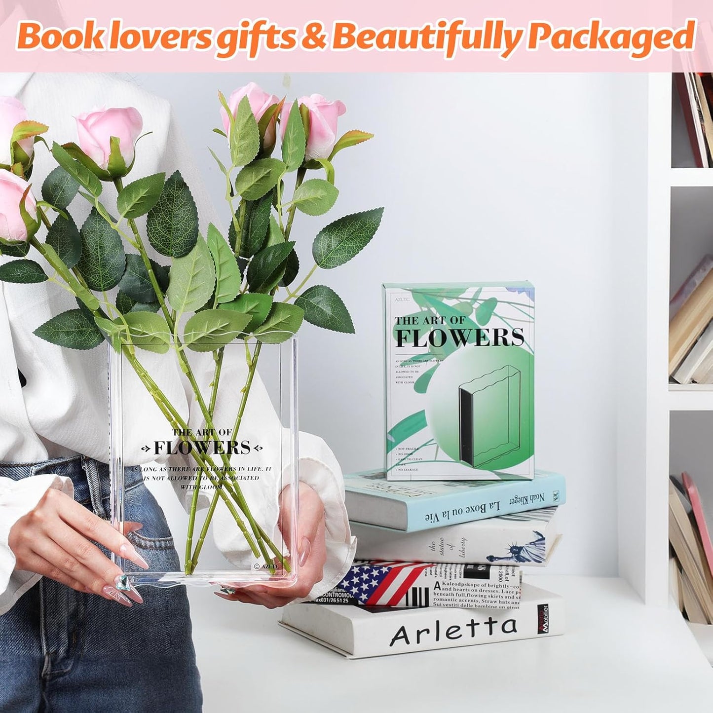 Skiennix Book-Shaped Vase - Aesthetic Flower Holder for Home & Office Decor | Clear Design for Book Lovers