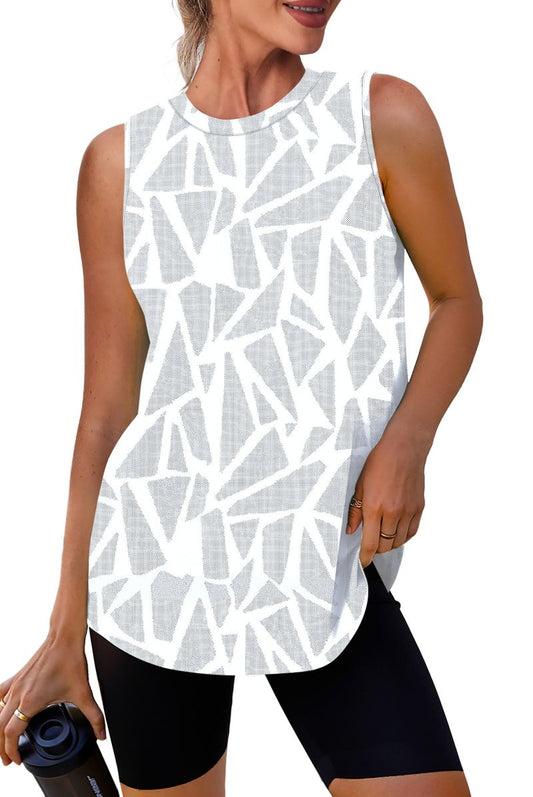 Workout Tank Tops for Women Sleeveless Running Athletic Loose Fit Yoga Tops Active Shirts Sports Gym Exercise White Print XXL