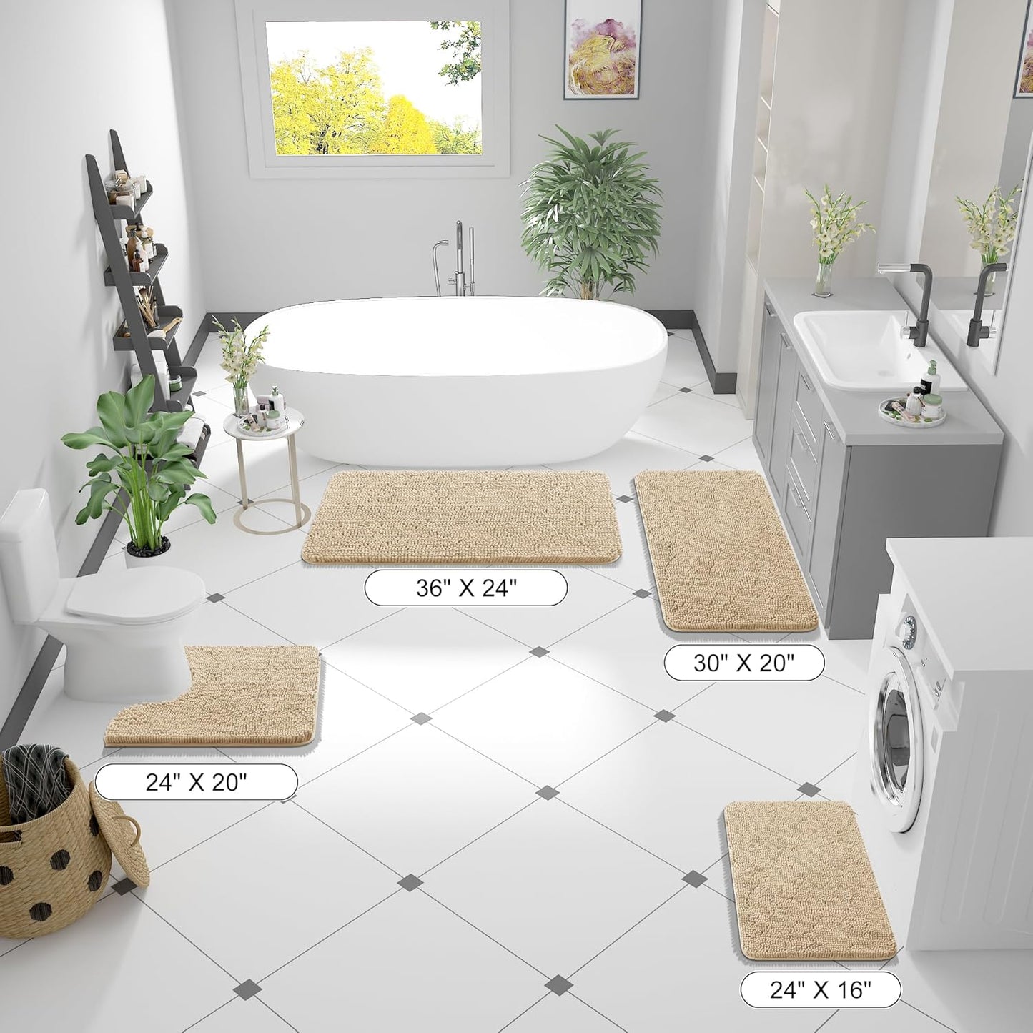 OLANLY Bathroom Runner Rugs - Extra Soft Chenille Bath Mats | 47x24, Quick Dry, Machine Washable, Beige