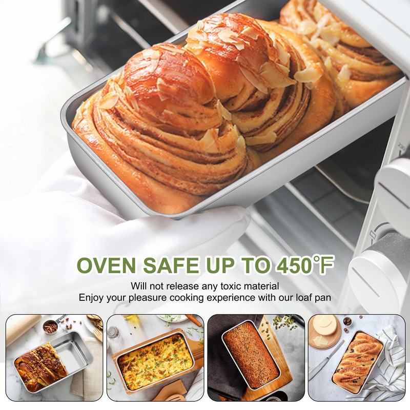 P&P CHEF Loaf Pan Set, 9 x 5 Inch Bread Pans, Stainless Steel Loaf Toast Baking Pans For Bread Meatloaf Lasagna Cake, Healthy & Non Toxic, Oven Safe& Easy Clean, (Silver, 2Pcs)