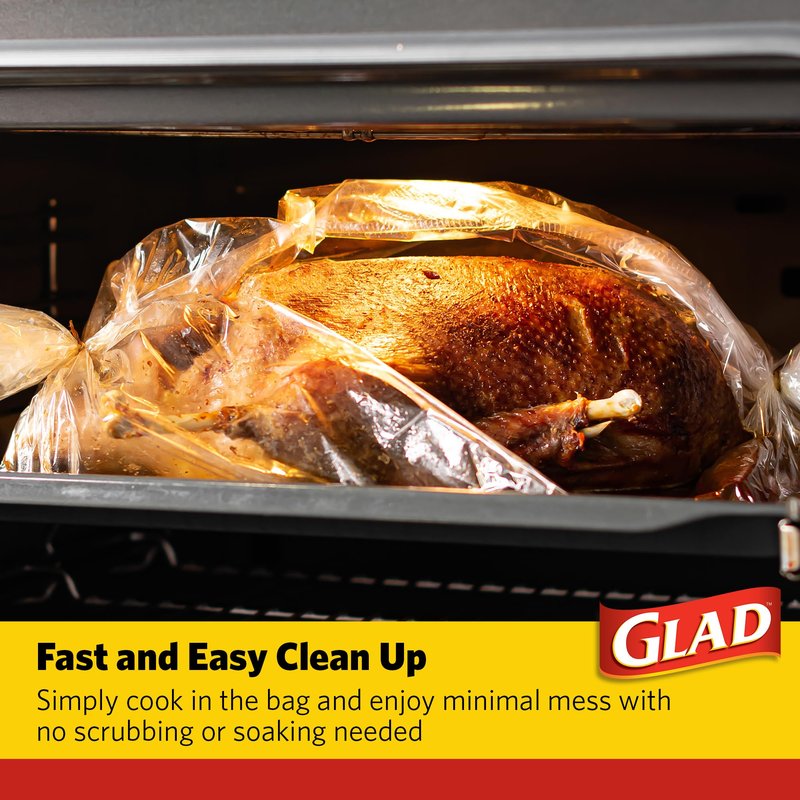 Glad Turkey Size Oven Cooking Bags for Meats and Poultry Weighing 8 to 24 lbs, BPA-Free, Locks in Moisture for Tender Juicy Roasts, Easy Clean-Up, 19 x 23.5 Inch, 2 Count