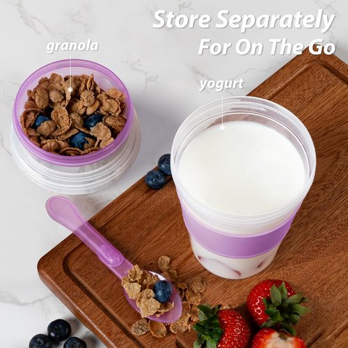 Freshmage 20 oz Yogurt Parfait Cups - Reusable Overnight Oats Containers with Lids & Spoons | 4 Pack