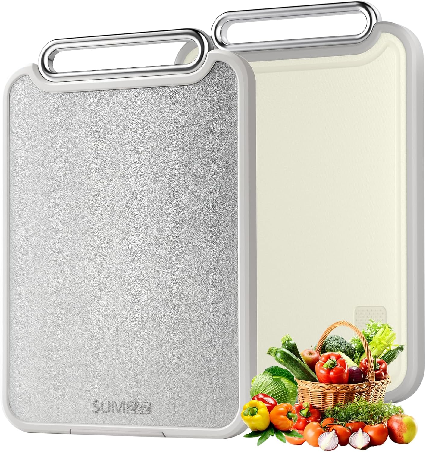 Sumzzz Stainless Steel Cutting Board - 2-in-1 Double-Sided Chopping Board, Dishwasher Safe, Large 16”×11”