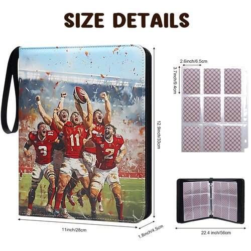 Football Card Binder 900 Pocket, HYMENEX Trading Card Binder 9 Pockets with 50 Removable Sleeves Baseball Card Binder Sports Card Binder with Zipper for Football Card Trading Card Standard Size Card